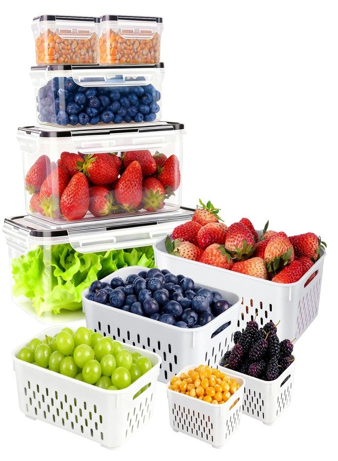 KUK 5 Pack Fruit Storage Containers for Fridge, Leakproof Food Storage Containers with Removable Colander, Fruit Containers for Fridge BPA Free Produce Containers Keep Vegetables Berry Meat Fresh Longer - Image 1